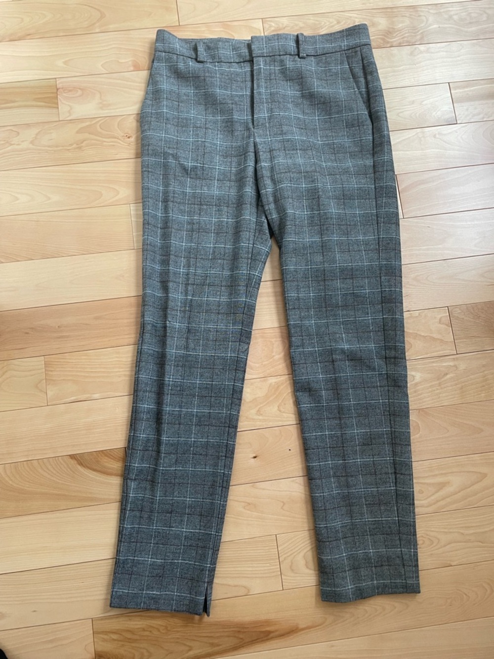 Mango Gray Windowpane Plaid Trousers with Blue Accent